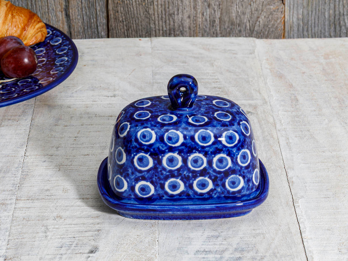 Kräuterbutterglocke Keramik blaue Punkte