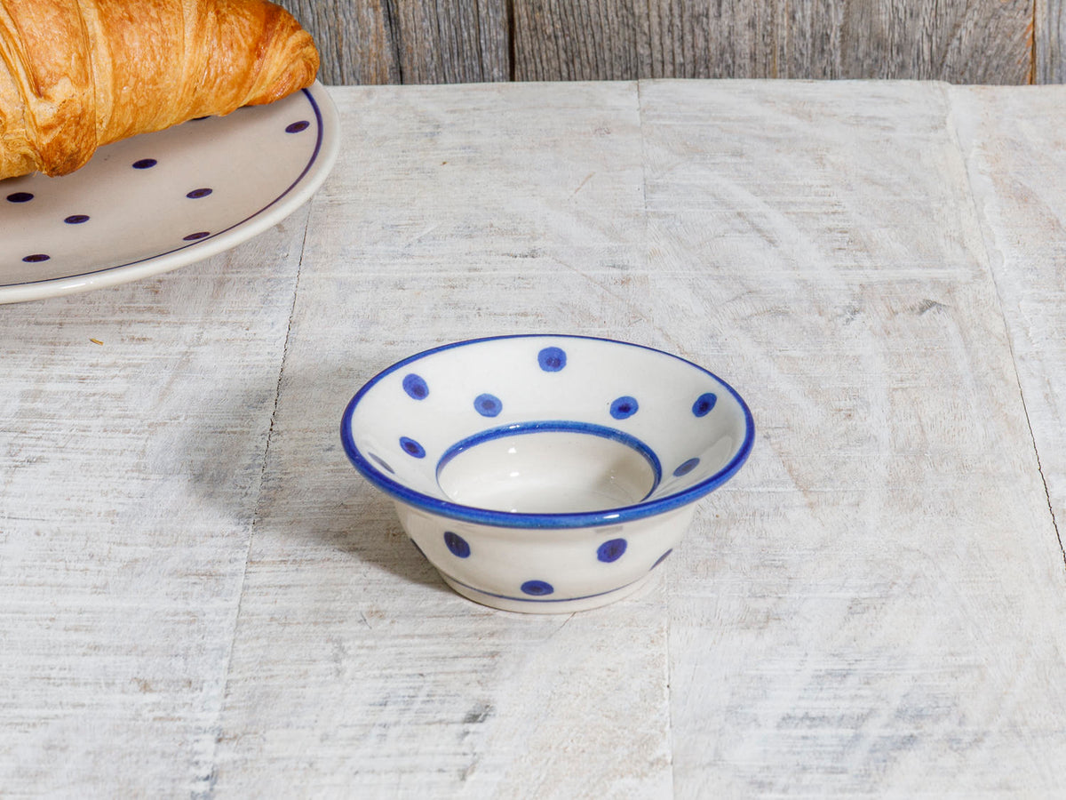 Teelicht Keramik Bunzlau weiß blau