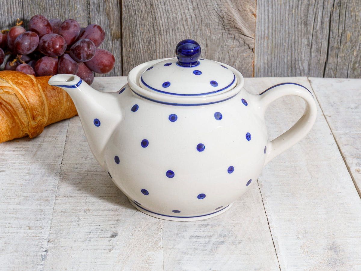 Teekanne Kaffeekanne 1l Keramik weiß blau