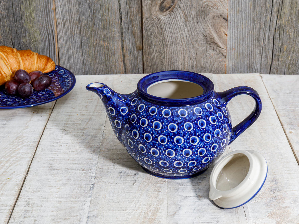 Teekanne Kaffeekanne 1l Keramik blau Punkte
