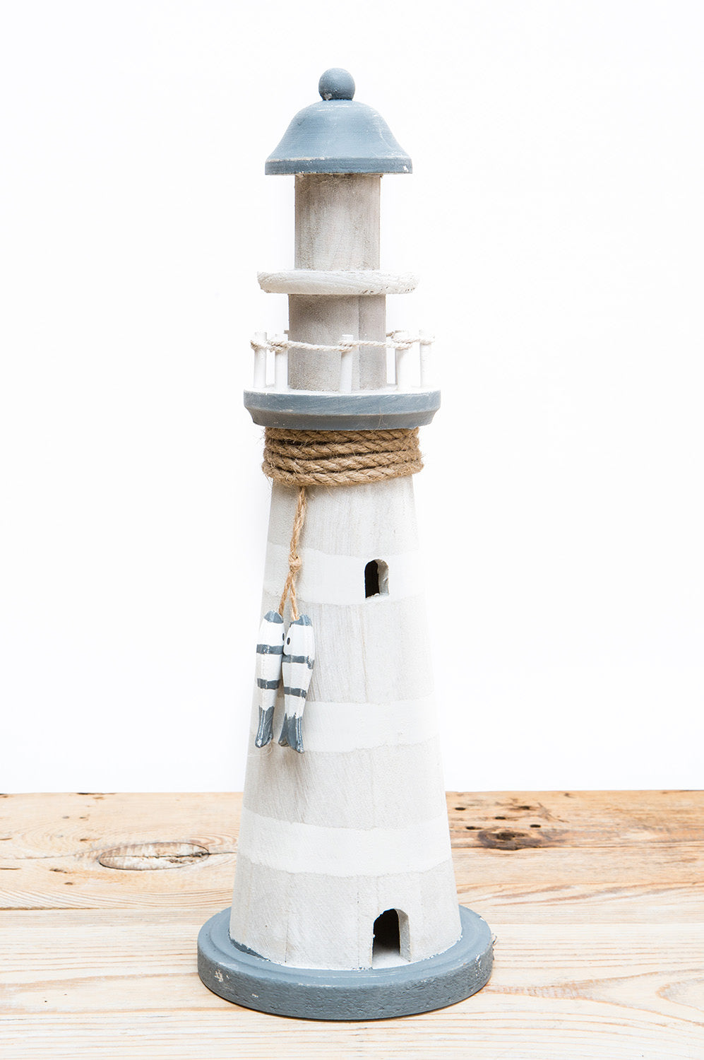 Deko Leuchtturm grau Fisch, 34cm