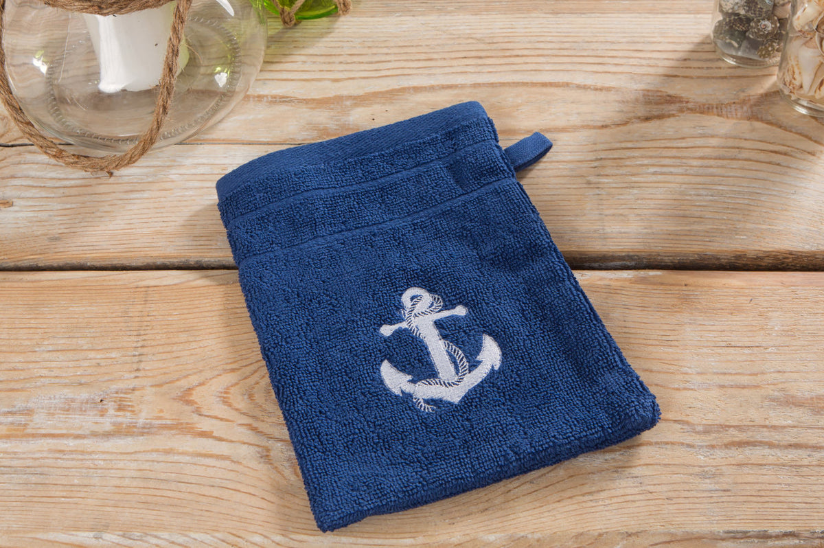 Waschhandschuh blau Anker