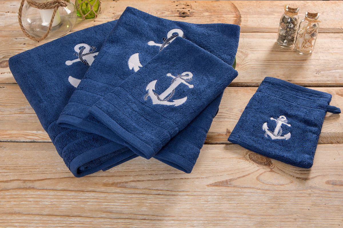 Duschtuch blau Anker
