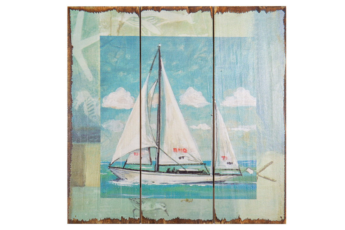 Wandbild Holz shabby Segelboote