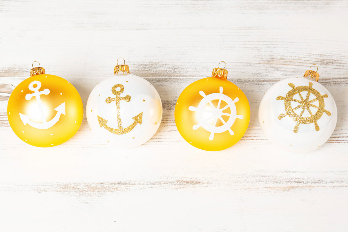 Christbaumkugel gold weiß Anker
