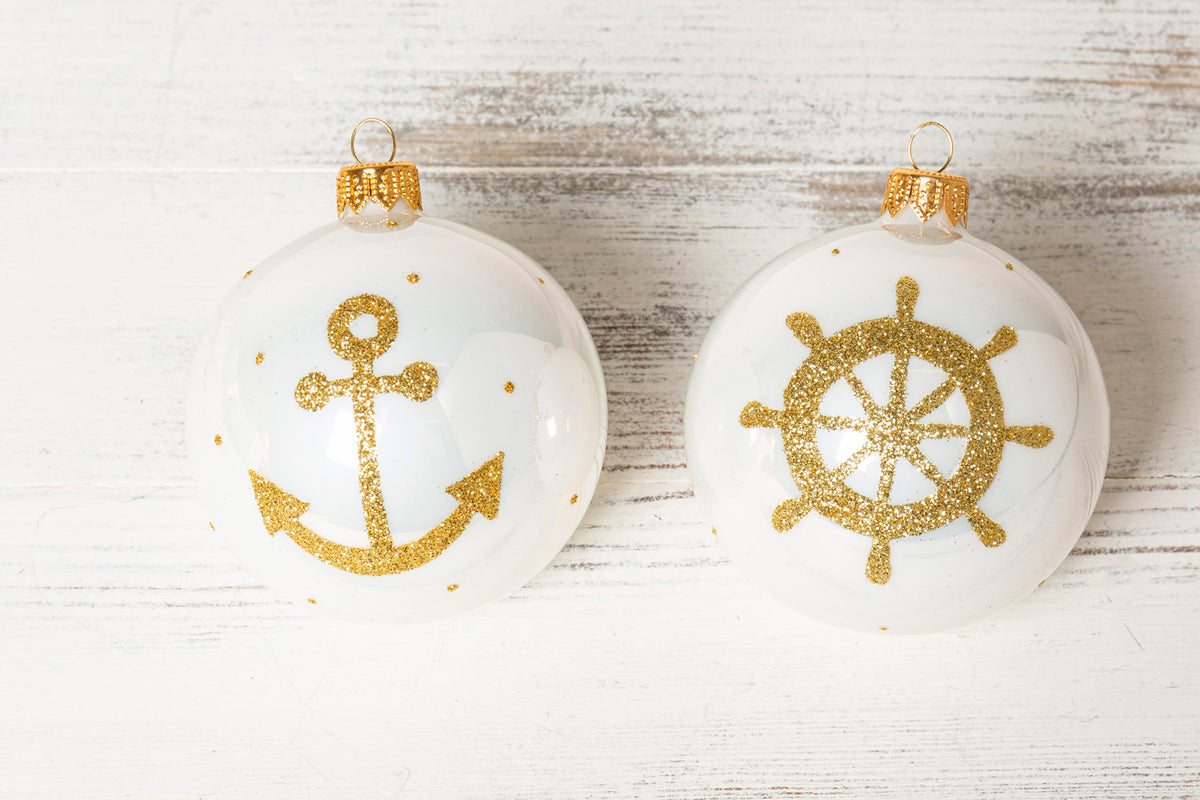 Christbaumkugel gold weiß Anker