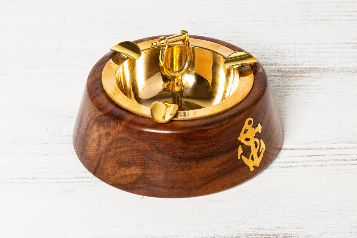 Aschenbecher Holz Messing