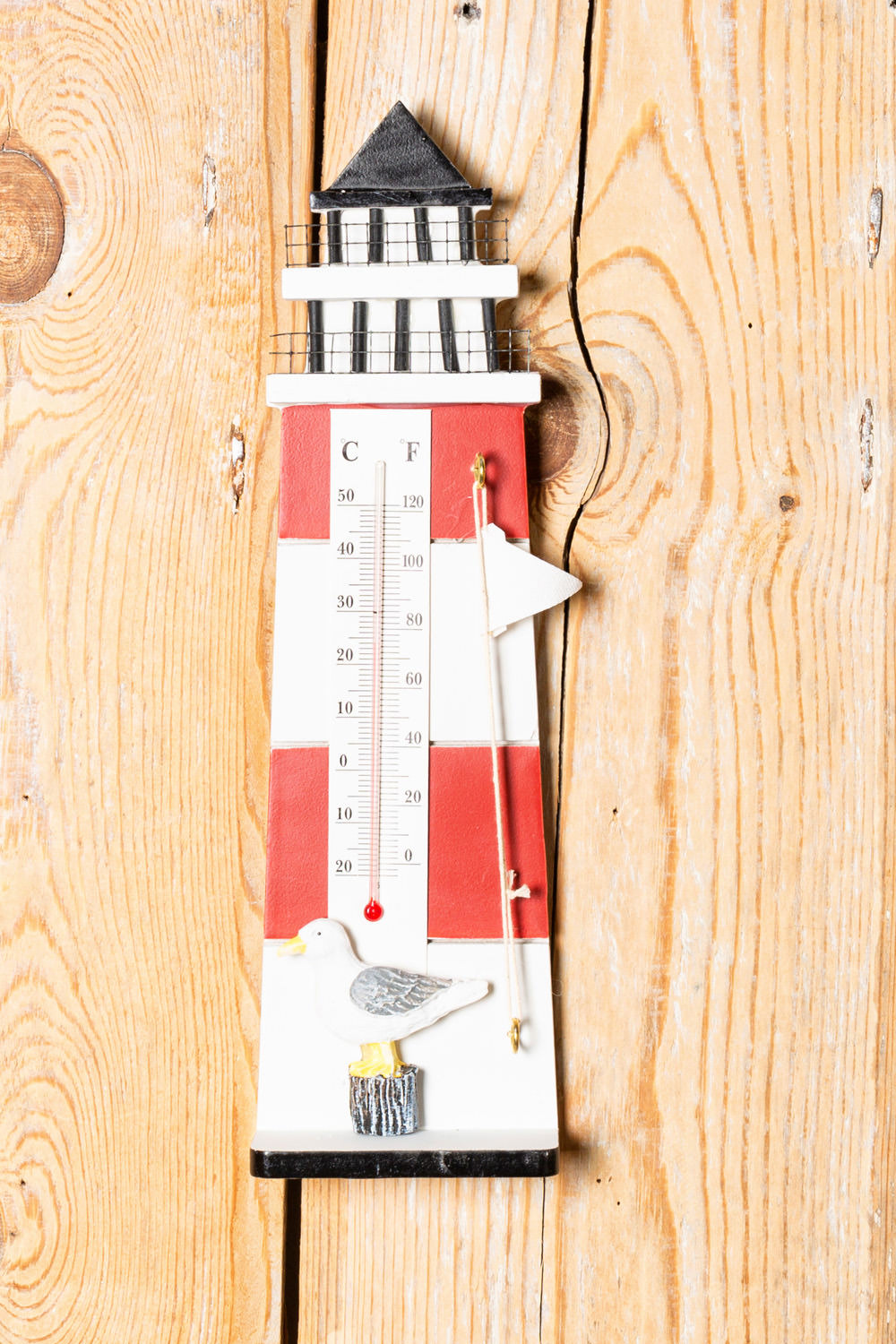 Thermometer Leuchtturm rot weiß