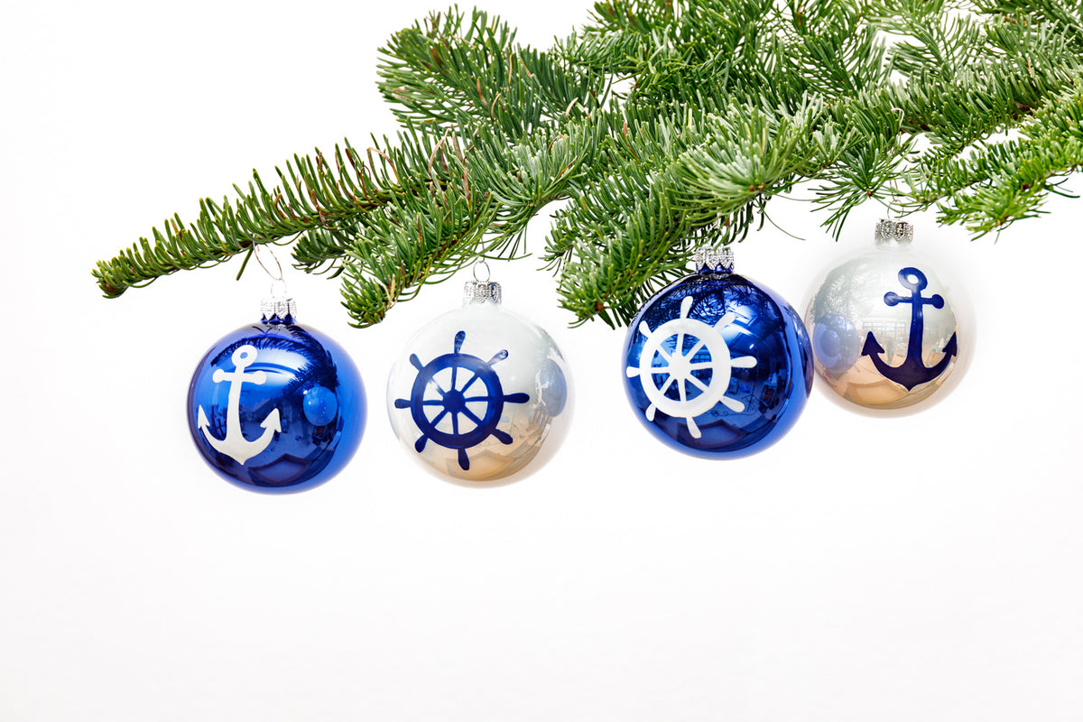 Christbaumkugeln Set blau weiß