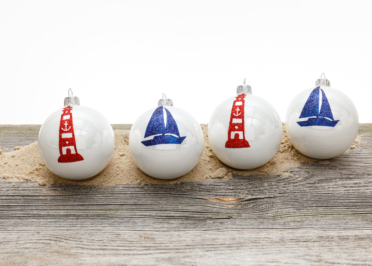 Christbaumkugeln weiß Segelschiff