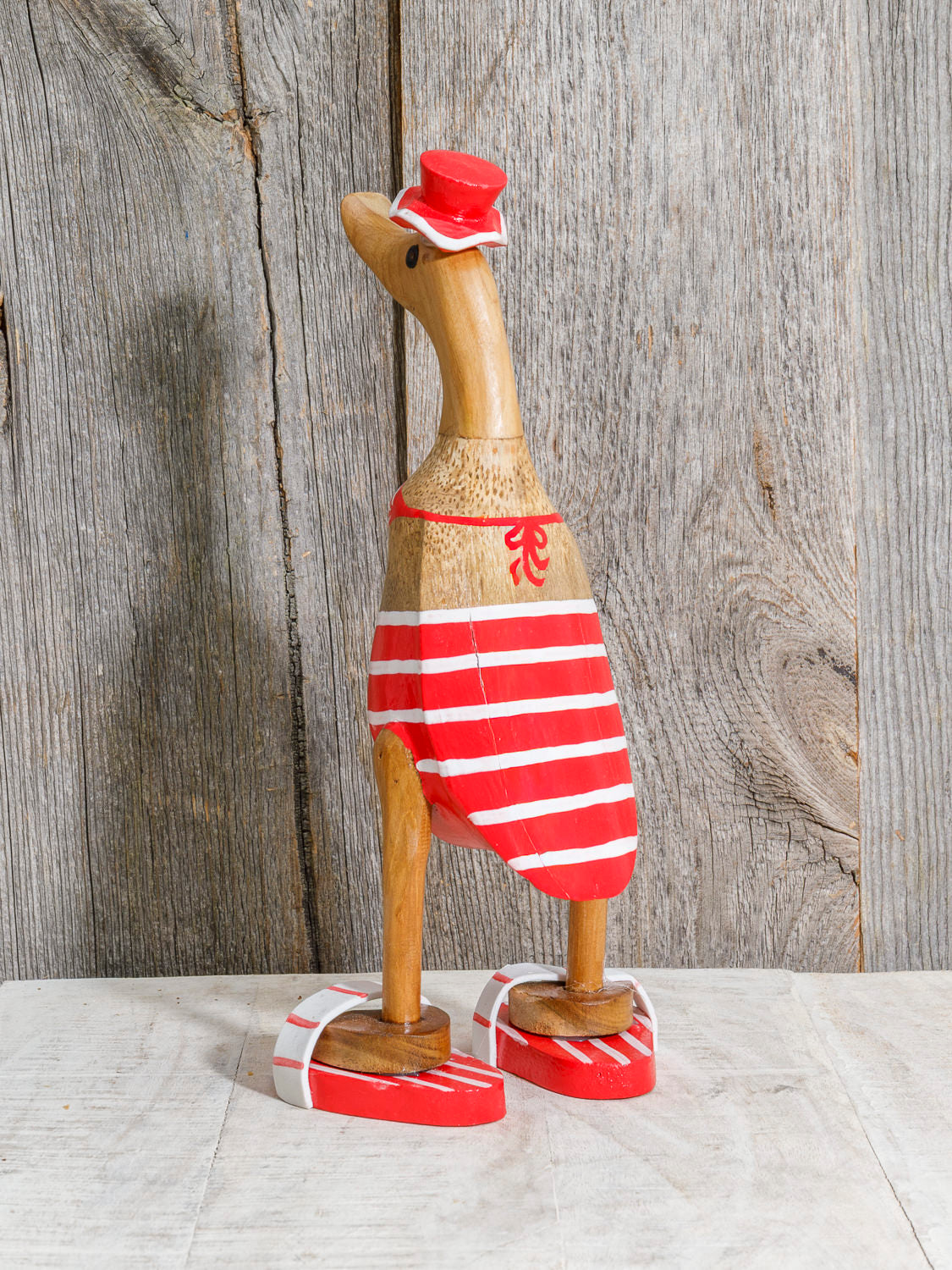 Ente aus Holz rot weißer Bikini 25cm