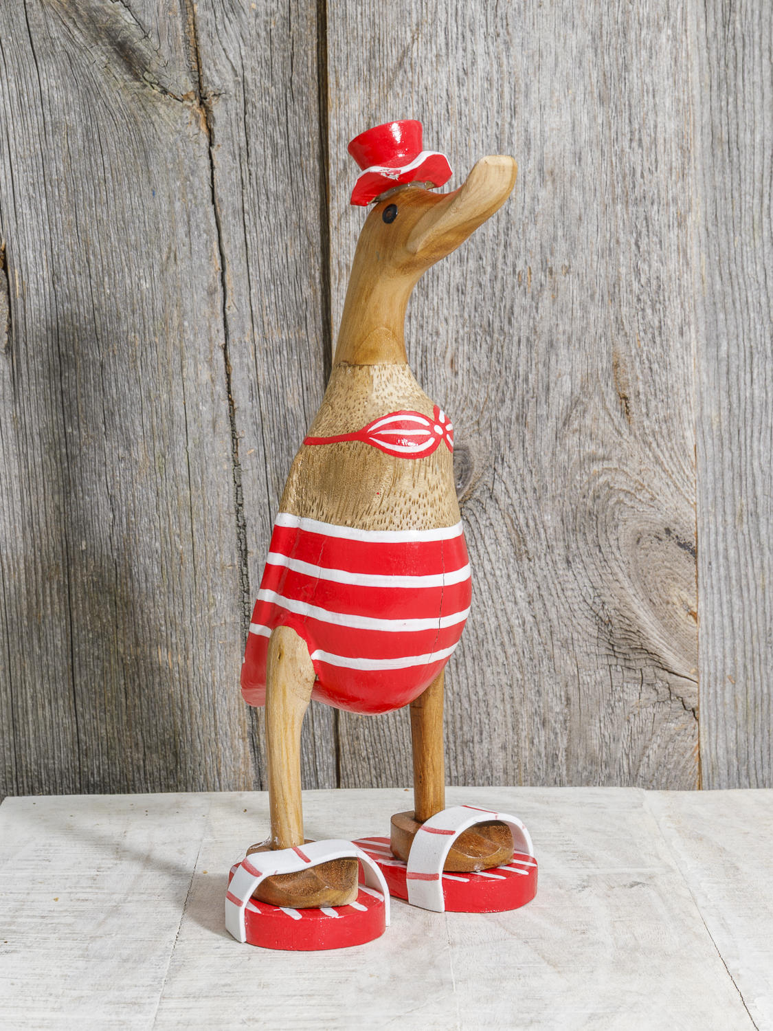 Ente aus Holz rot weißer Bikini 25cm