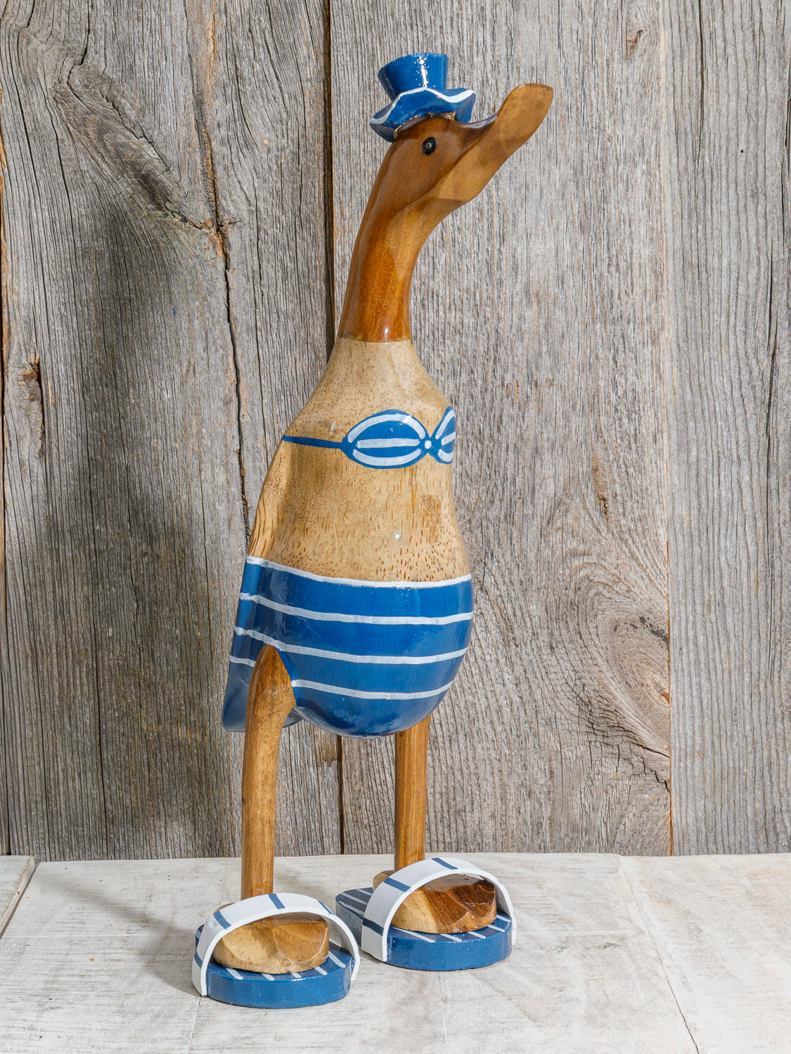 Holzente Frau blauer Bikini