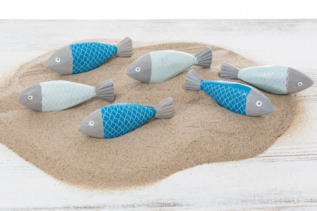 Deko Fische klein Holz blau