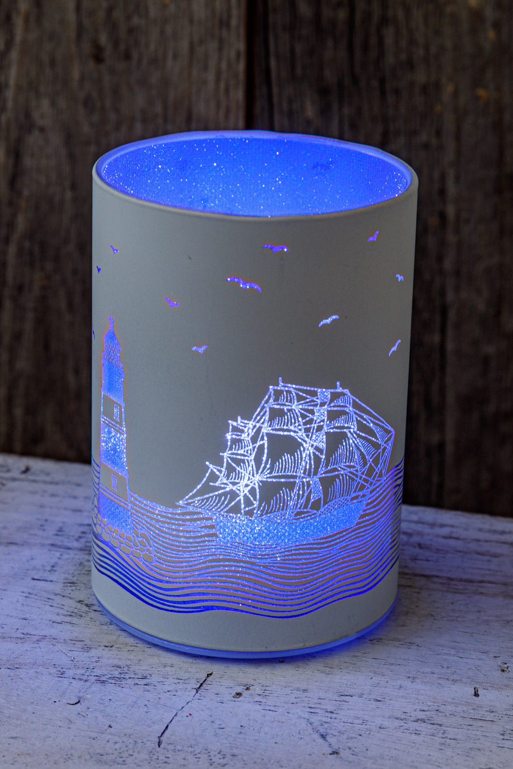Leuchtglas Windlicht LED Leuchtturm