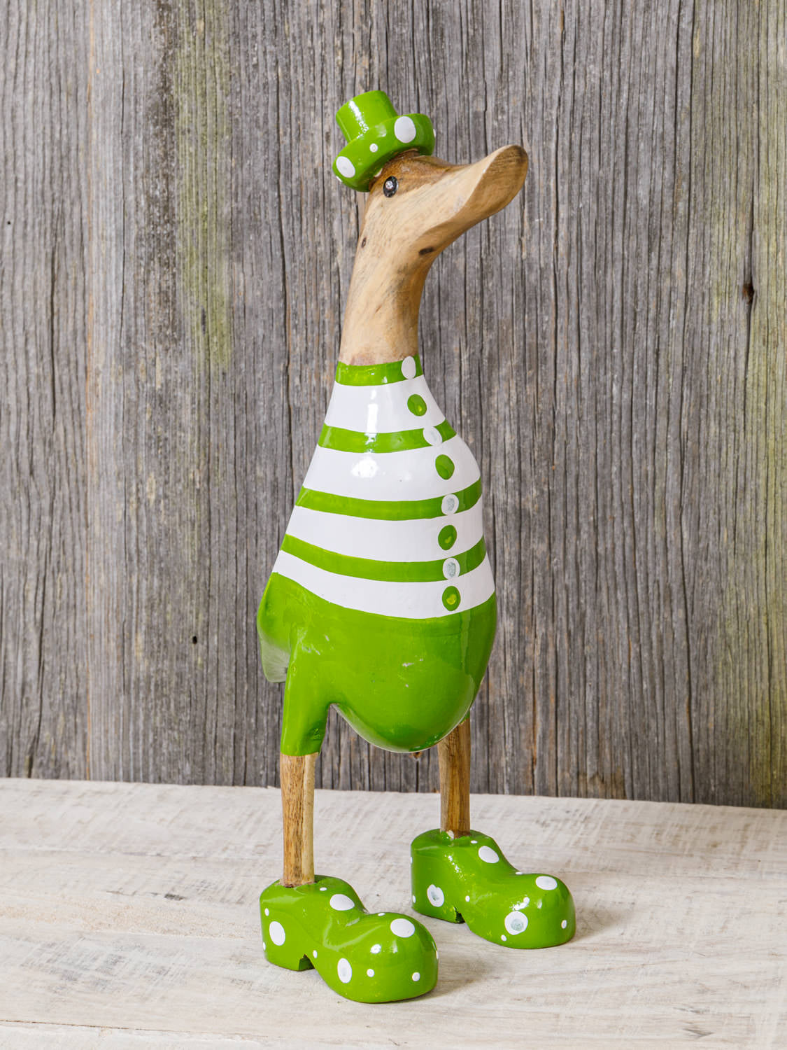 Ente geringelt 25 cm Holz grün