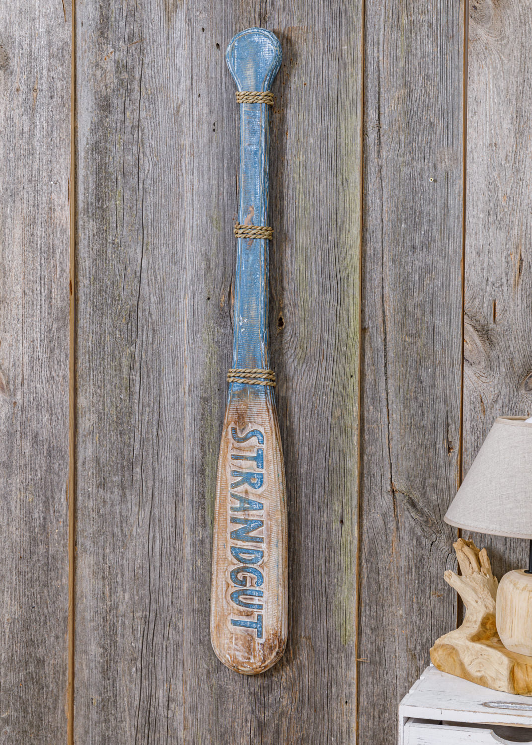 Deko Paddel Holz blau Strandgut