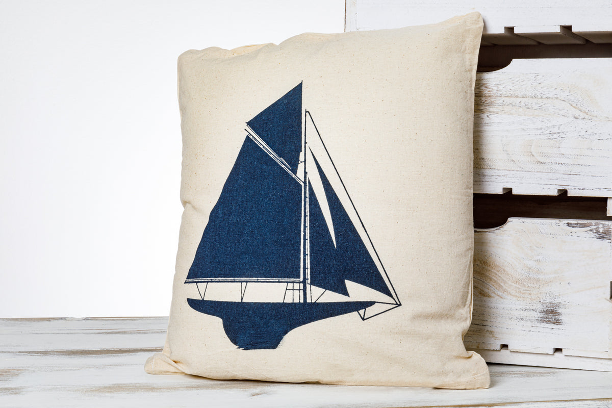 Kissen blaues Segelschiff