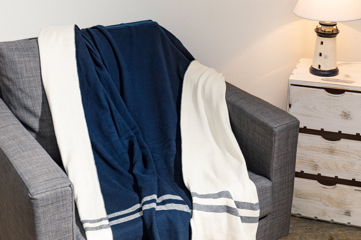 Kuscheldecke blau weiß Baumwolle