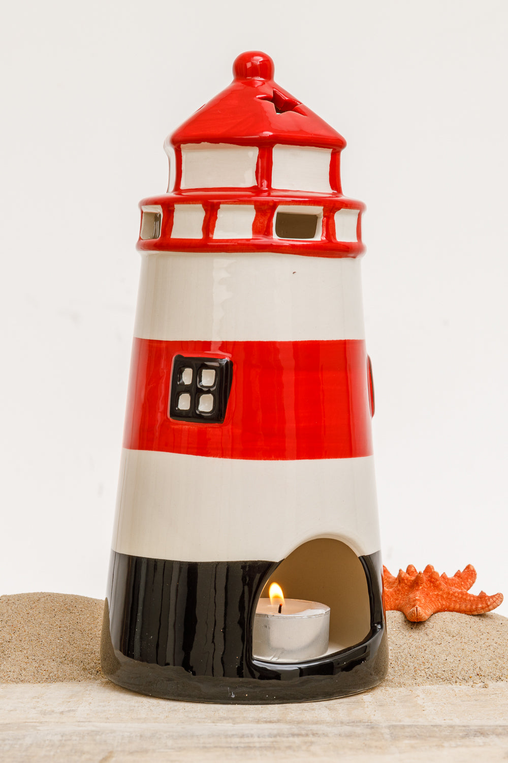 Windlicht Leuchtturm Keramik rot
