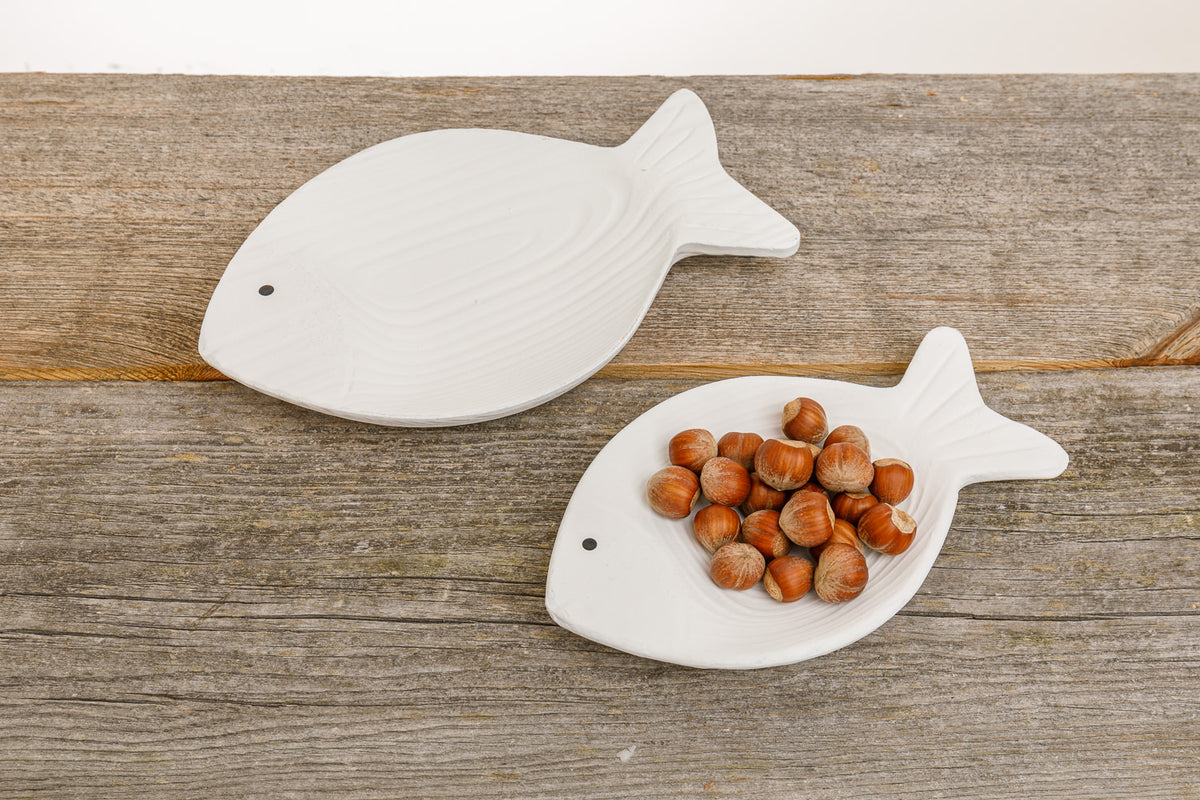 Schale Fische Holz weiß