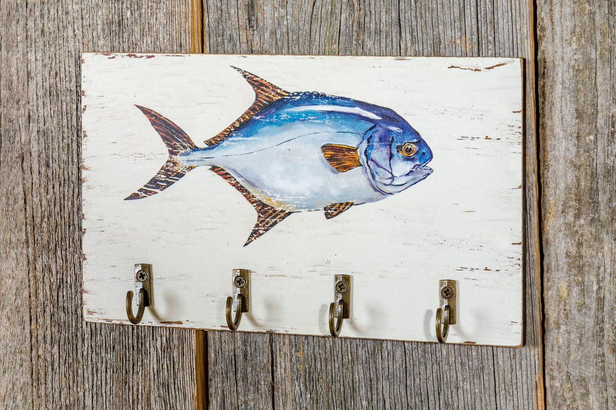 Brett für Schlüssel weiß mit Fisch