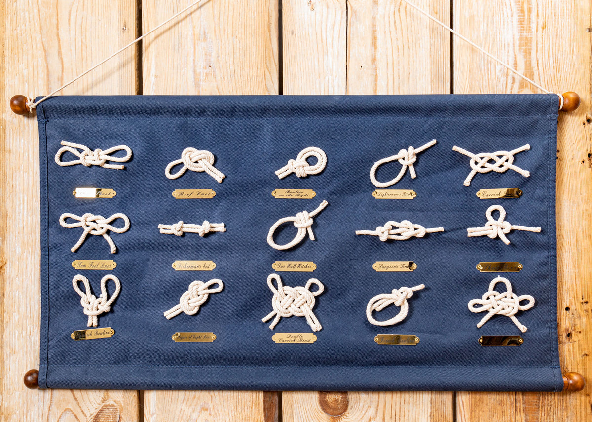 Knotentafel blauer Stoff