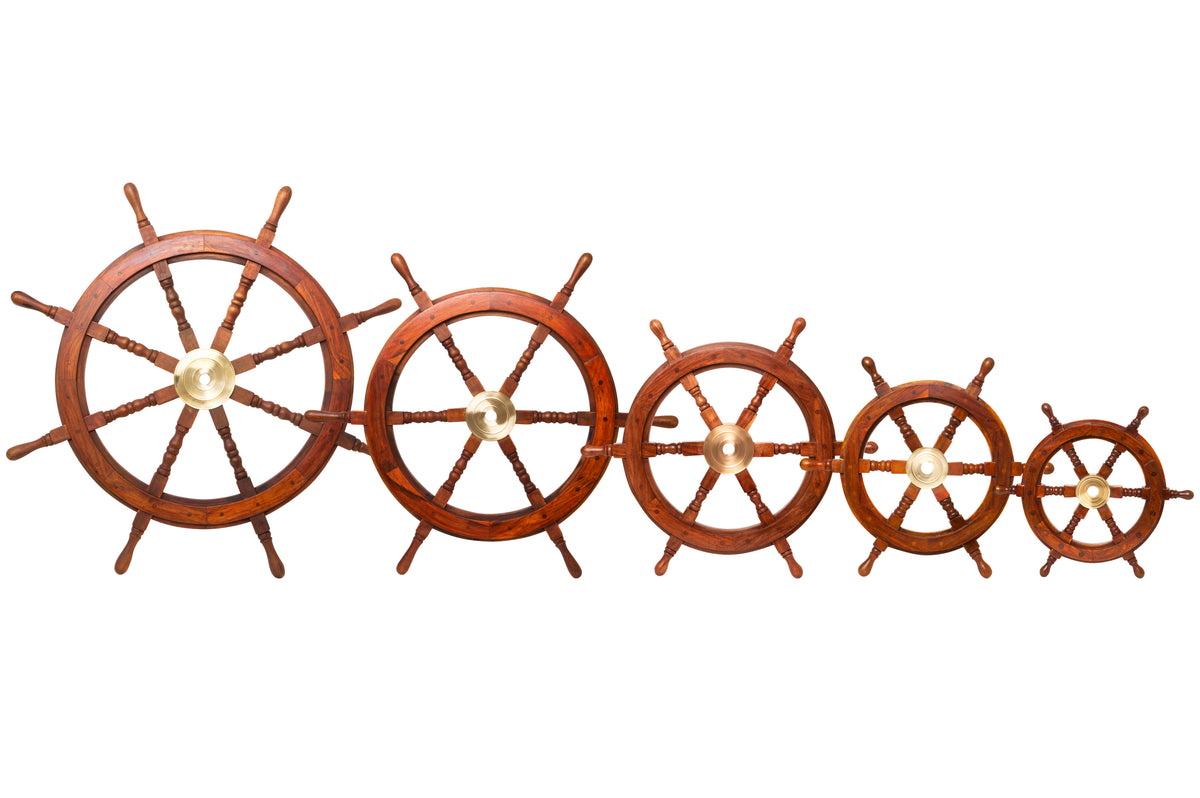 Kleines Steuerrad aus Holz mit Messing 30cm