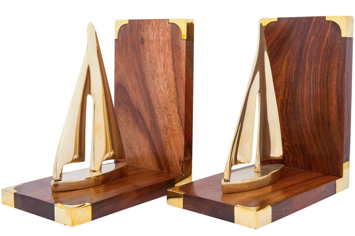 Buchstützen Holz Messing Segelschiff
