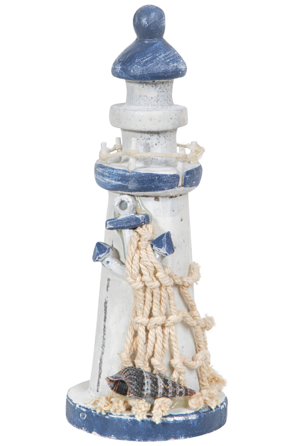 Kleiner blauer Deko Leuchtturm mit Anker Fischernetz