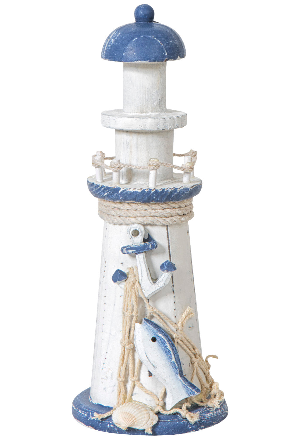 Dekoration blauer Leuchtturm mit Anker 22cm