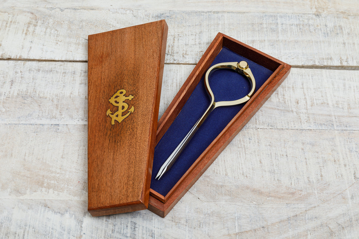 Einhandzirkel aus Messing Holzbox