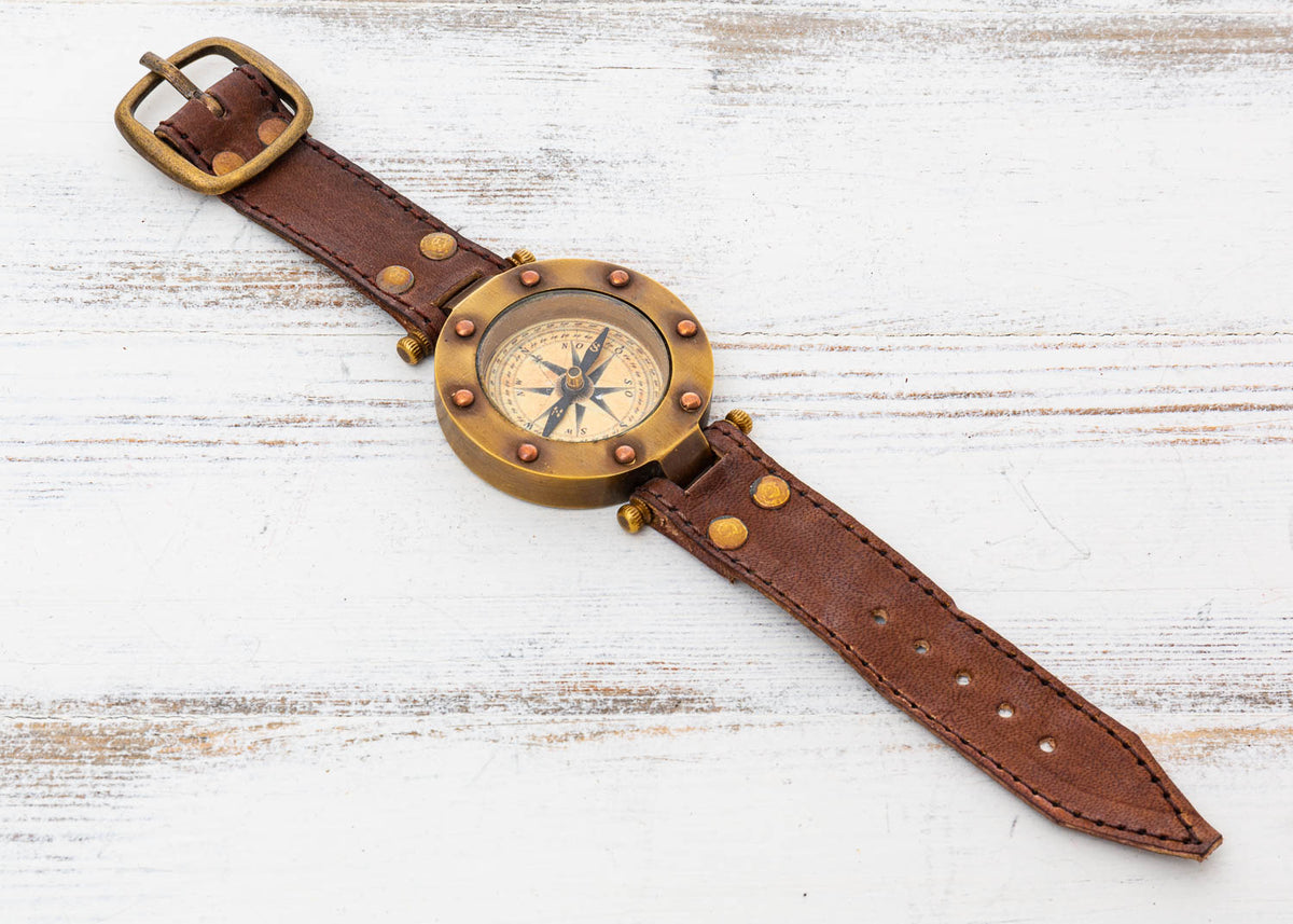 Armband Leder Kompass