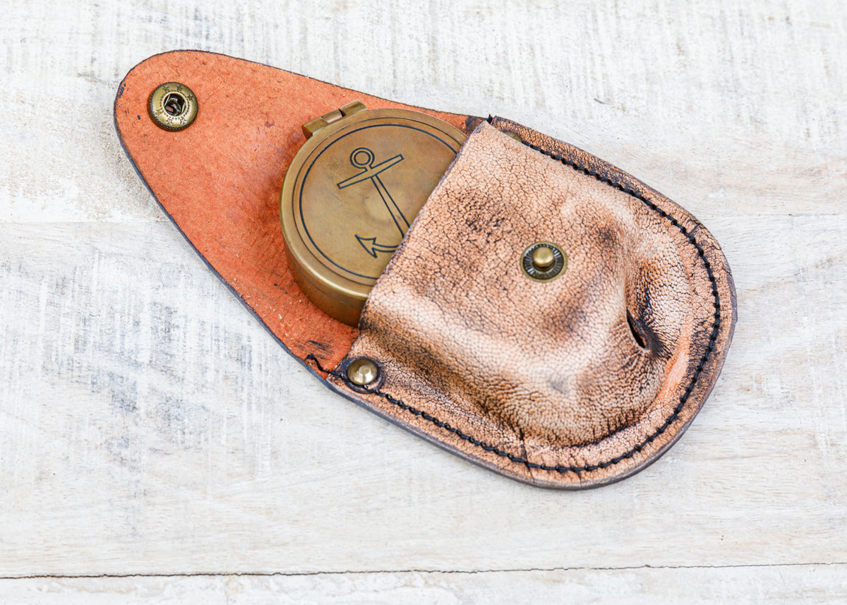 Messing Kompass Ledertasche