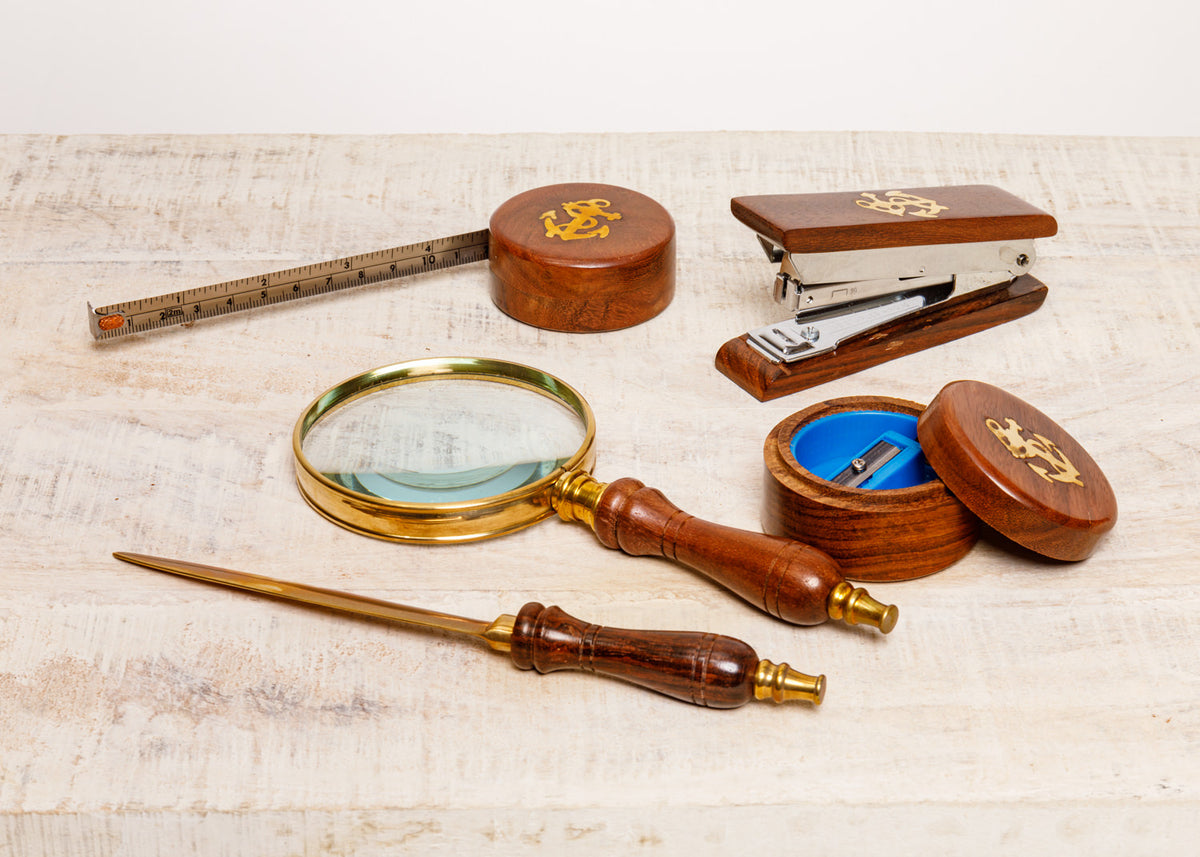 Schreibtischset Holz antik