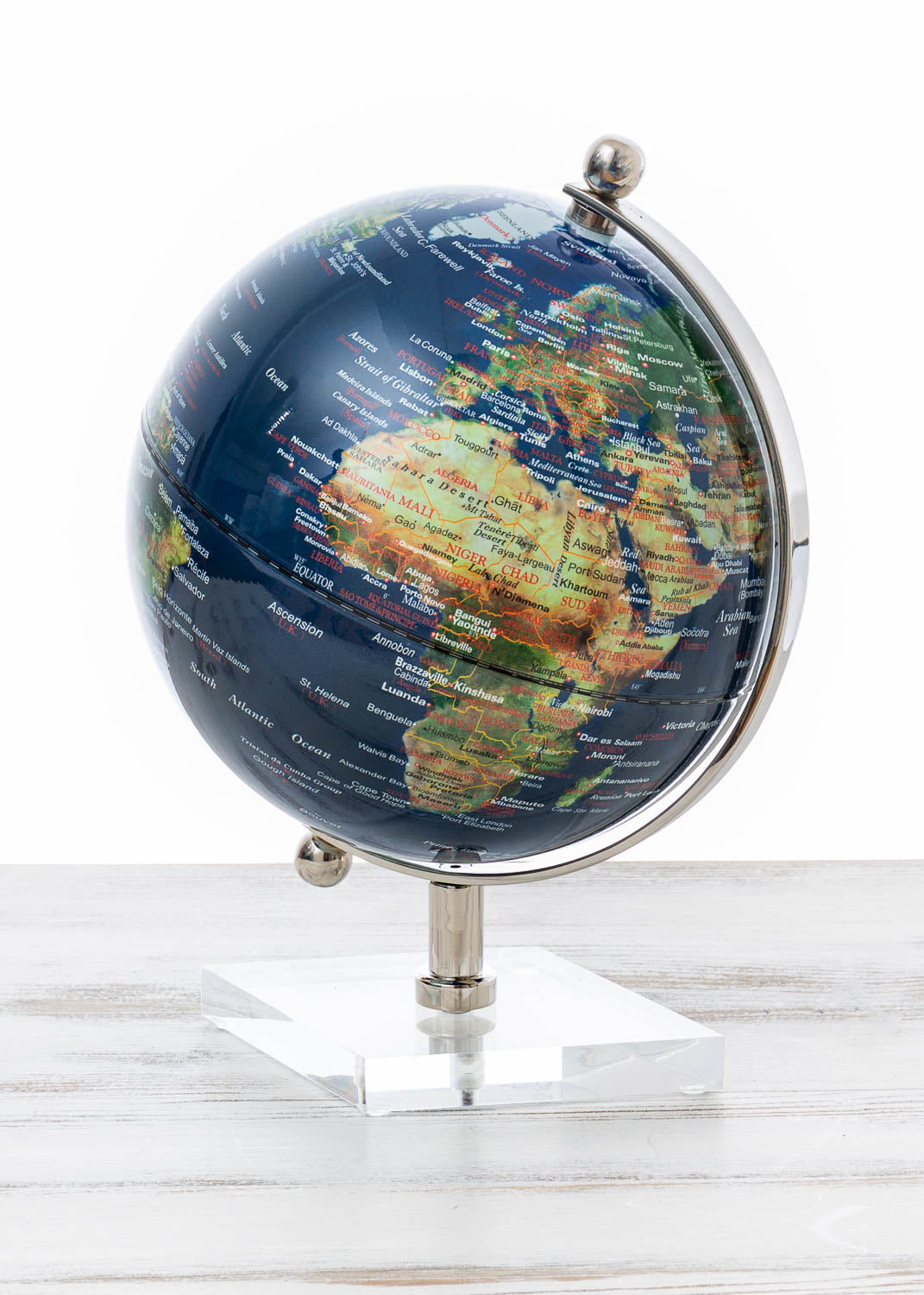 Dunkelblau Globus 30cm chromlook