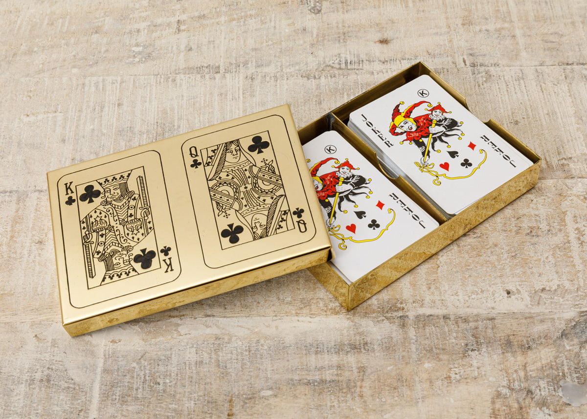 Rommé Spielkarten in Box aus Messing