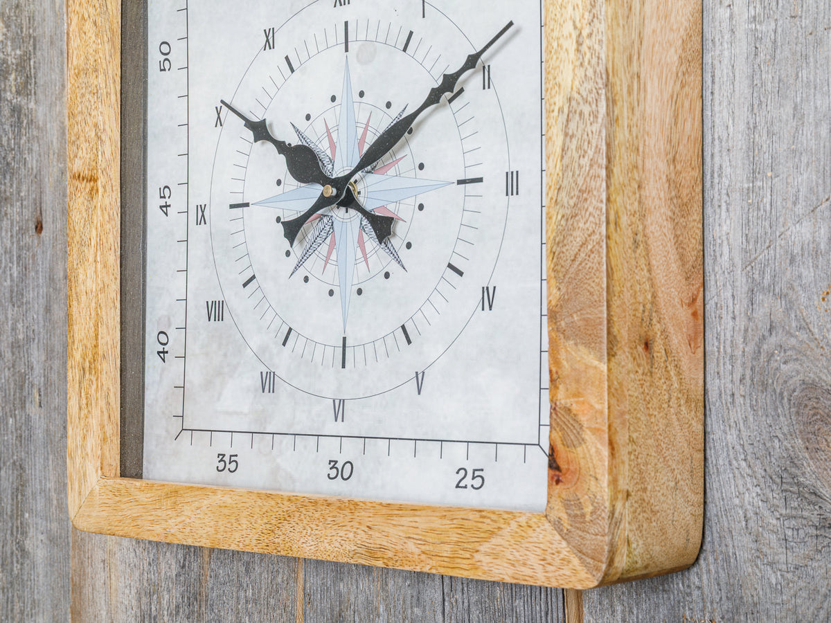 Maritime Wanduhr Mangoholz Windrose
