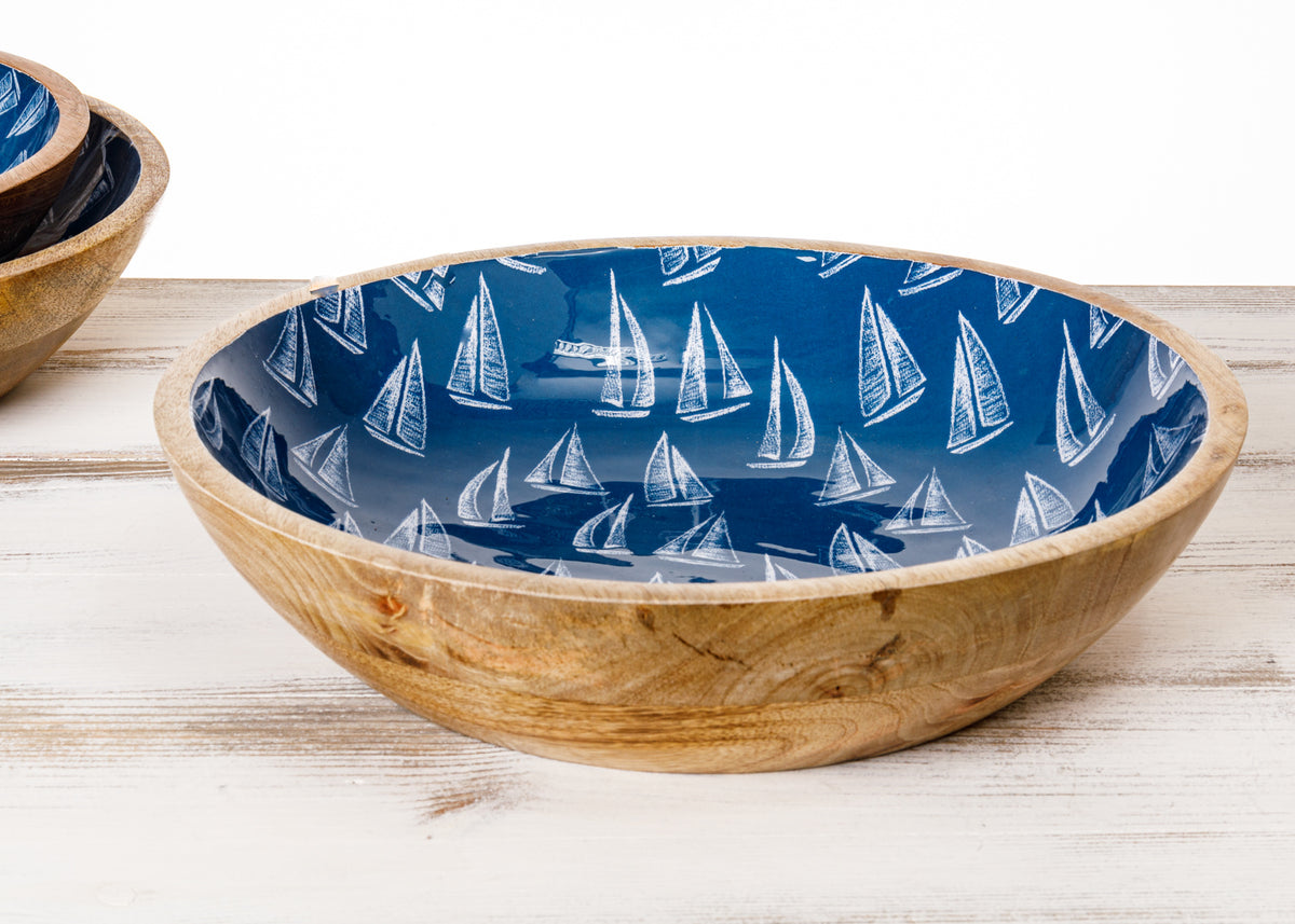 Mangoholz Schale Schüssel blau Segelboote