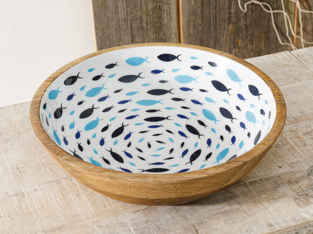 Kleine Schale, Schüssel blau Fischen Mangoholz