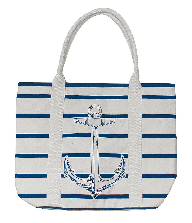 Shoppingtasche mit Ankerdruck gestreift, beige,blau