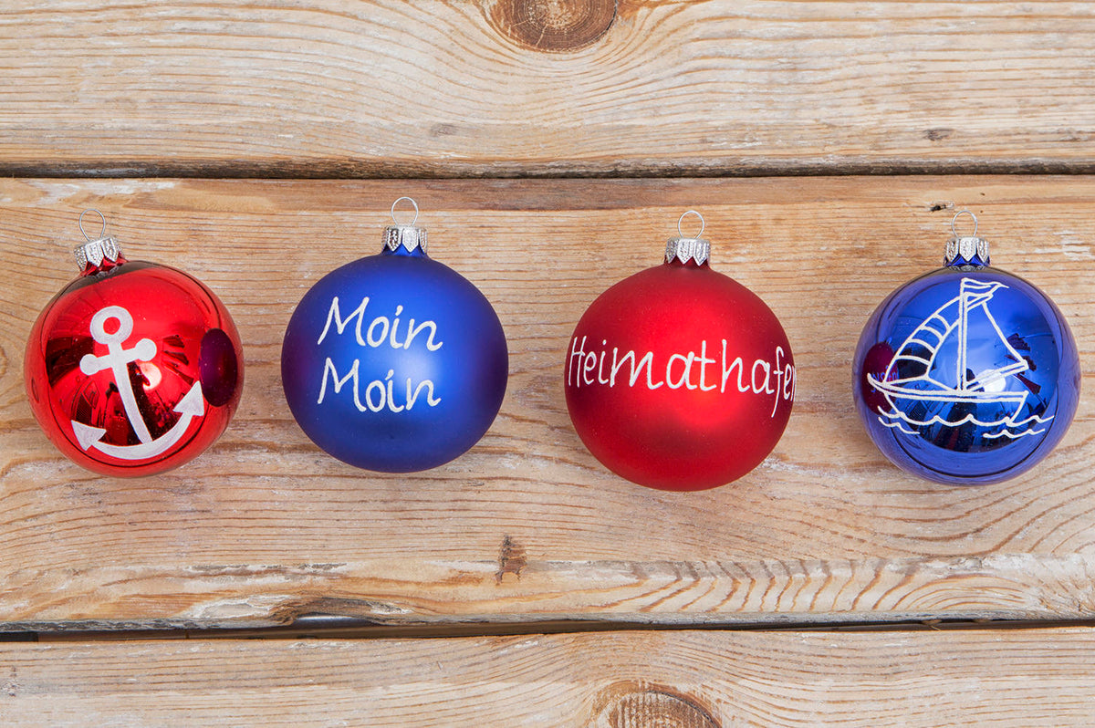 4 Maritime Christbaumkugeln rot blau