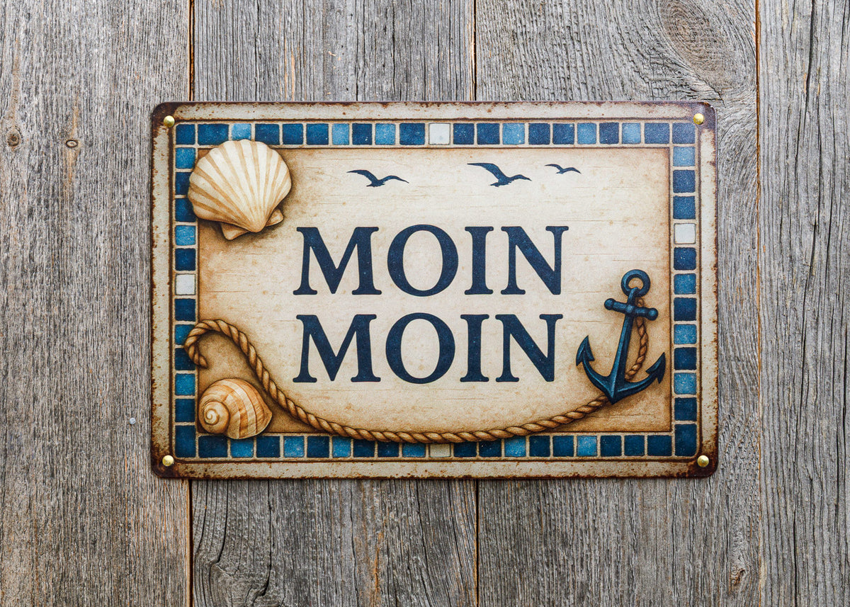 Vintage Metallschild Moin Moin