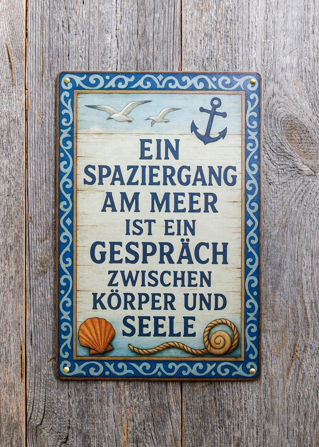 Retro Metallschild Spaziergang am Meer