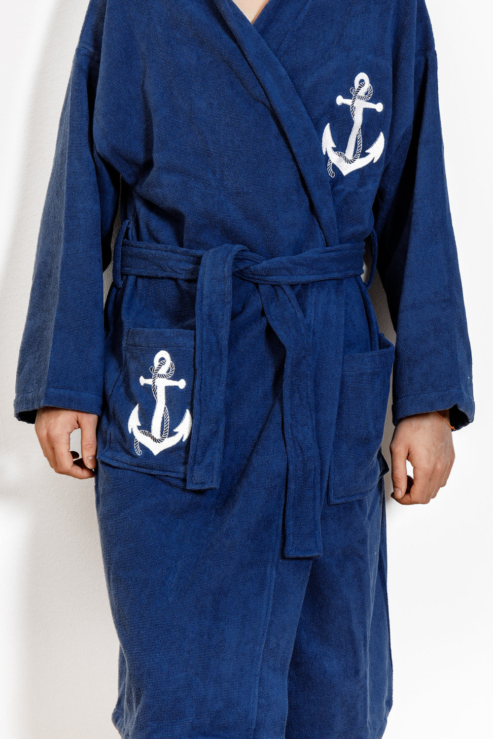 Bademantel Baumwolle blau Anker L