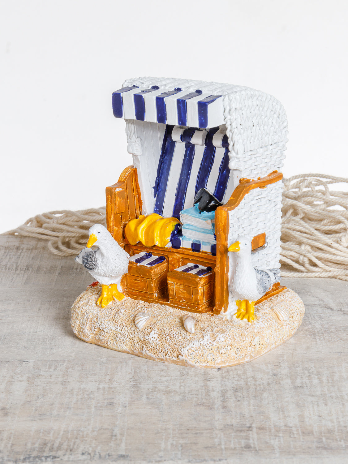 Tischdeko Strandkorb blau weiß 10 cm