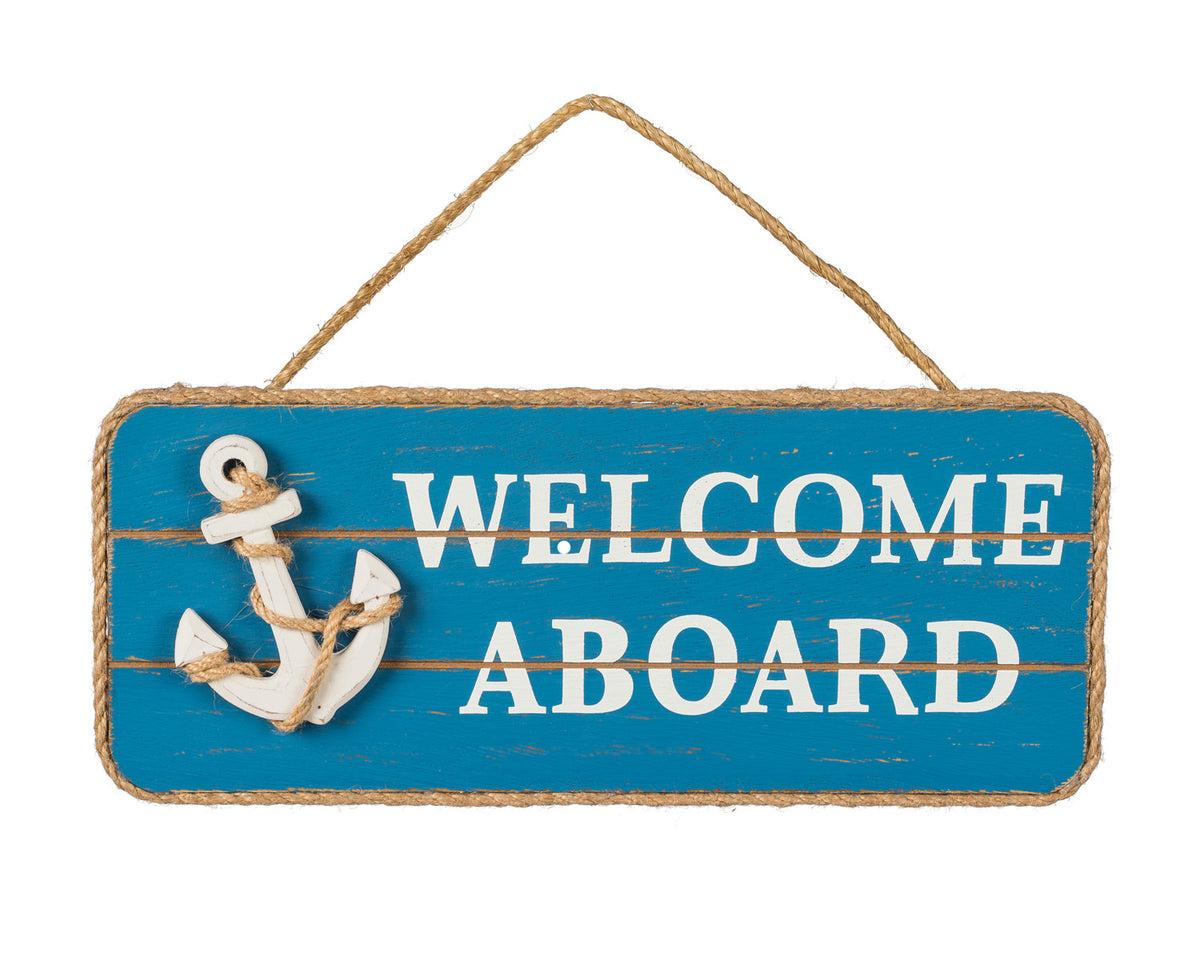 Holzschild blau mit Tau WELCOME ABOARD