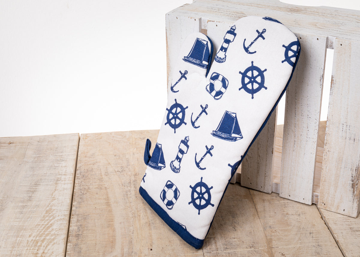 Ofenhandschuh blau weiß, Anker