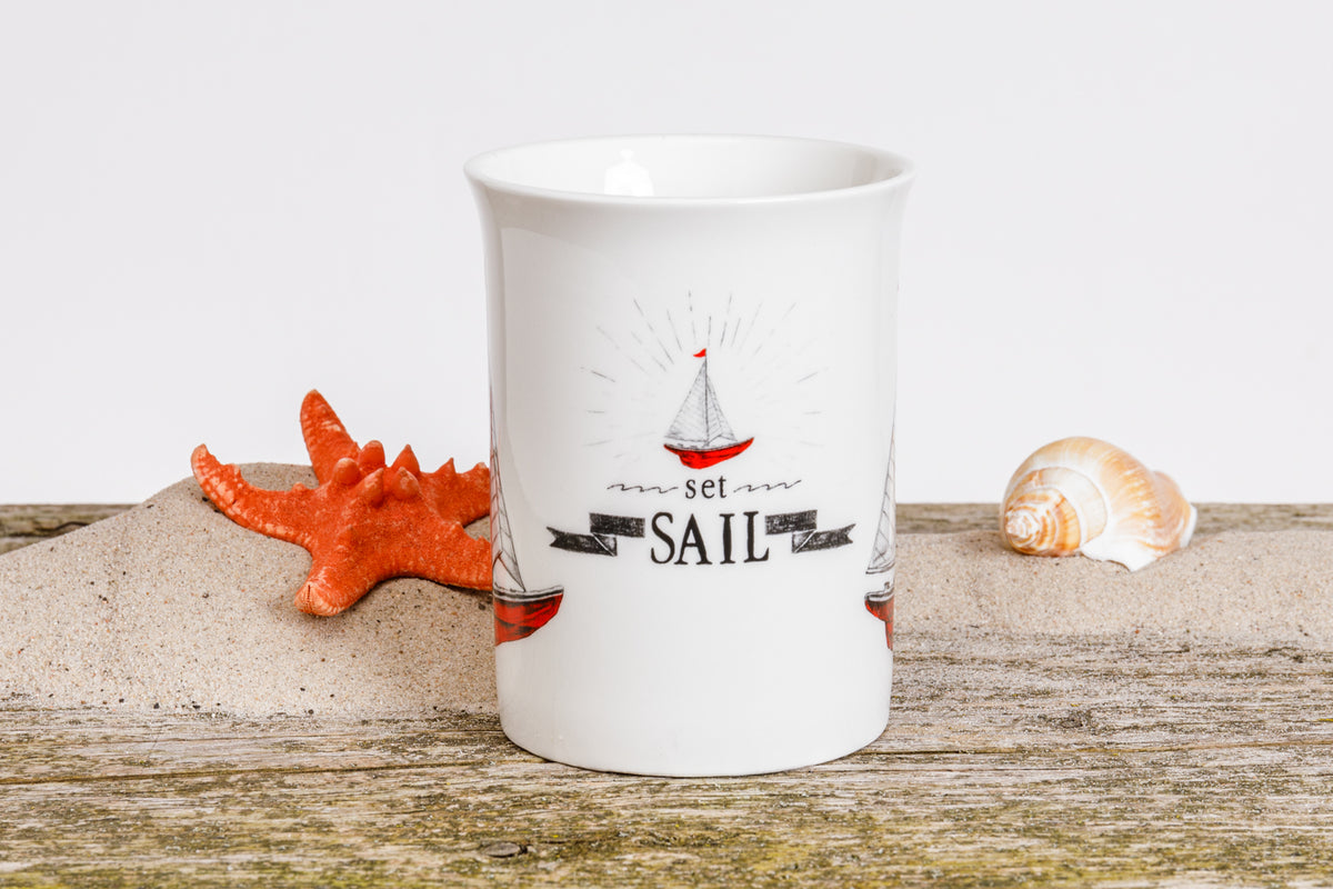 Teebecher weiß Segelboot