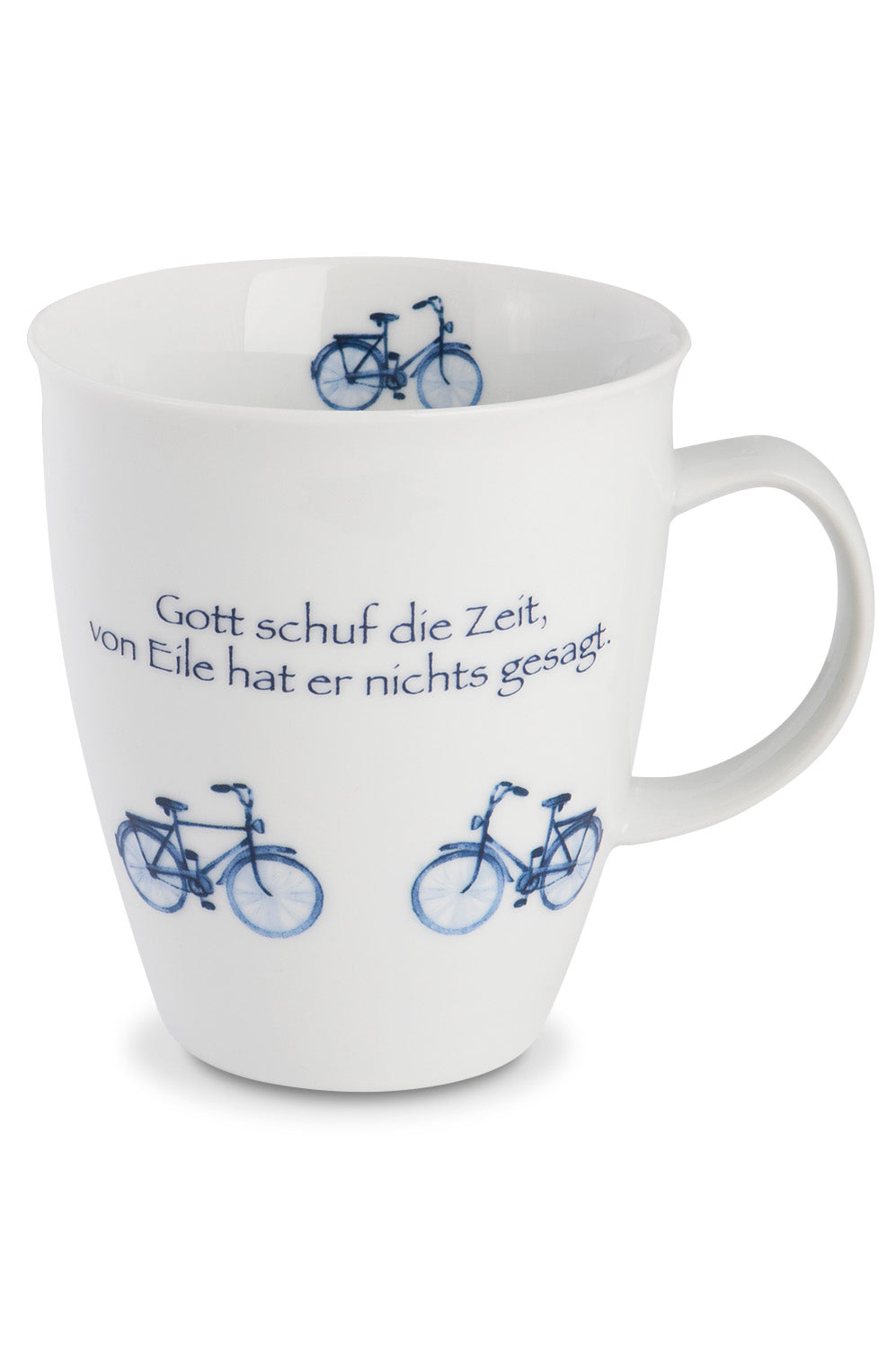 Weißer Becher Porzellan Fahrradmotiv